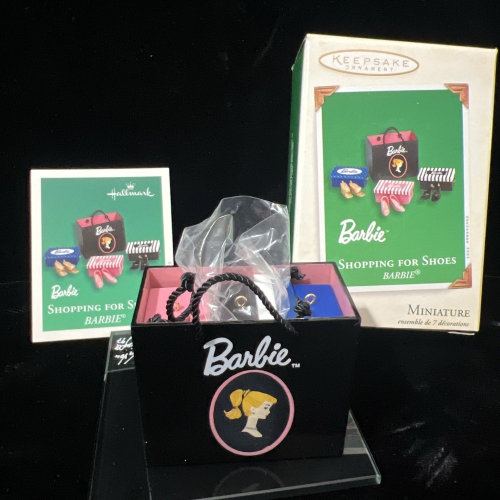 2003 Hallmark Barbie Shopping for Shoes 7pc Set Keepsake Miniature Ornament